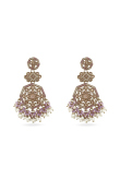 Lavender Pink Stone Dangle Earrings With Gold-Plated Finish
