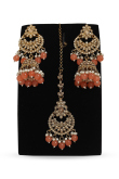 Orange Stone Jhumka Earrings With Maang Tikka