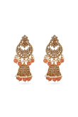 Orange Stone Jhumka Earrings With Maang Tikka