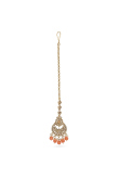Orange Stone Jhumka Earrings With Maang Tikka