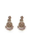 Mauve Beaded Dangle Earrings With Gold-Plated Finish