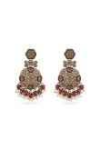Maroon Beaded Dangle Earrings With Gold-Plated Finish