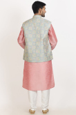 Light Pink Dupion Silk Printed Men's Jacket Style Kurta Pajama 
