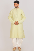Cream Beige Cotton Silk Weaved Men's Kurta With Dhoti Pants