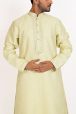 Cream Beige Cotton Silk Weaved Men's Kurta With Dhoti Pants