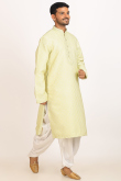 Cream Beige Cotton Silk Weaved Men's Kurta With Dhoti Pants