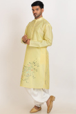 Light Yellow Dupion Silk Printed Men's Kurta With Dhoti Pants