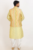 Light Yellow Dupion Silk Printed Men's Kurta With Dhoti Pants