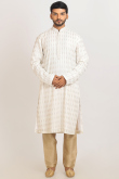 Off White Embroidered Georgette Men's Straight Cut Kurta Pajama