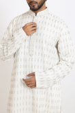 Off White Embroidered Georgette Men's Straight Cut Kurta Pajama