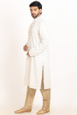 Off White Embroidered Georgette Men's Straight Cut Kurta Pajama