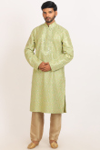 Pistachio Green Embroidered Dupion Silk Men's Kurta Pajama