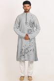 Light Grey Printed Cotton Men's Straight Cut Kurta Pajama 