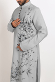 Light Grey Printed Cotton Men's Straight Cut Kurta Pajama 