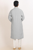 Light Grey Printed Cotton Men's Straight Cut Kurta Pajama 