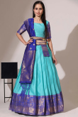 Aqua Blue Silk Woven Zari A Line Lehenga 