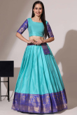 Aqua Blue Silk Woven Zari A Line Lehenga 