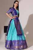 Aqua Blue Silk Woven Zari A Line Lehenga 