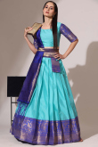 Aqua Blue Silk Woven Zari A Line Lehenga 