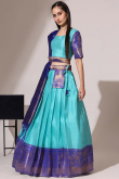 Aqua Blue Silk Woven Zari A Line Lehenga 