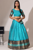Aqua Blue Silk Woven Zari Flared Style Lehenga