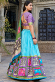 Aqua Blue Tussar Silk Printed Flared Style Lehenga