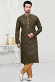 Army Green Cotton Printed Men Kurta Churidar