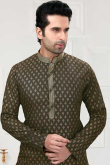 Army Green Cotton Printed Men Kurta Churidar