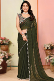 Army Green Georgette Printed Light Weight Saree 