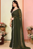 Army Green Georgette Printed Light Weight Saree 