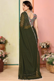 Army Green Georgette Printed Light Weight Saree 