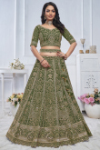 Army Green Net Resham Embroidered Panelled Style Lehenga