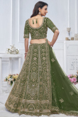 Army Green Net Resham Embroidered Panelled Style Lehenga