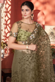 Army Green Net Saree with Stone Work for Wedding