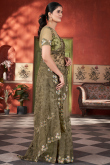 Army Green Net Saree with Stone Work for Wedding