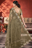 Army Green Net Saree with Stone Work for Wedding