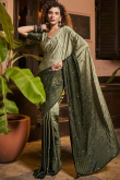 Army Green Satin Ombre Print Saree 