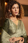Army Green Satin Ombre Print Saree 