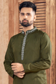 Army Green Viscose Weaved Thread Men's Kurta Pajama 