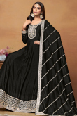 Art Silk Black Patch Embroidered A Line Anarkali Suit
