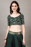 Art Silk Bottle Green Woven Zari Panelled Style Lehenga