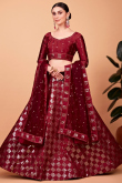 Art Silk Burgundy Maroon Embroidered Flared Style Lehenga