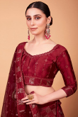 Art Silk Burgundy Maroon Embroidered Flared Style Lehenga