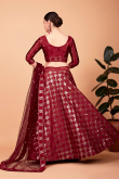 Art Silk Burgundy Maroon Embroidered Flared Style Lehenga