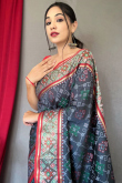 Art Silk Charcoal Grey Printed Broad Border Saree