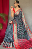 Art Silk Charcoal Grey Printed Broad Border Saree