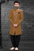 Art Silk Chikko Brown Men Sherwani With Churidar