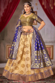 Art Silk Dark Beige Zari Weaved Flared Style Lehenga