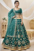 Art Silk Embroidered Teal Green Lehenga