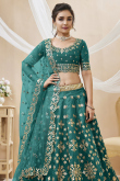 Art Silk Embroidered Teal Green Lehenga